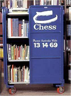 Chess Moving library trolley full of books